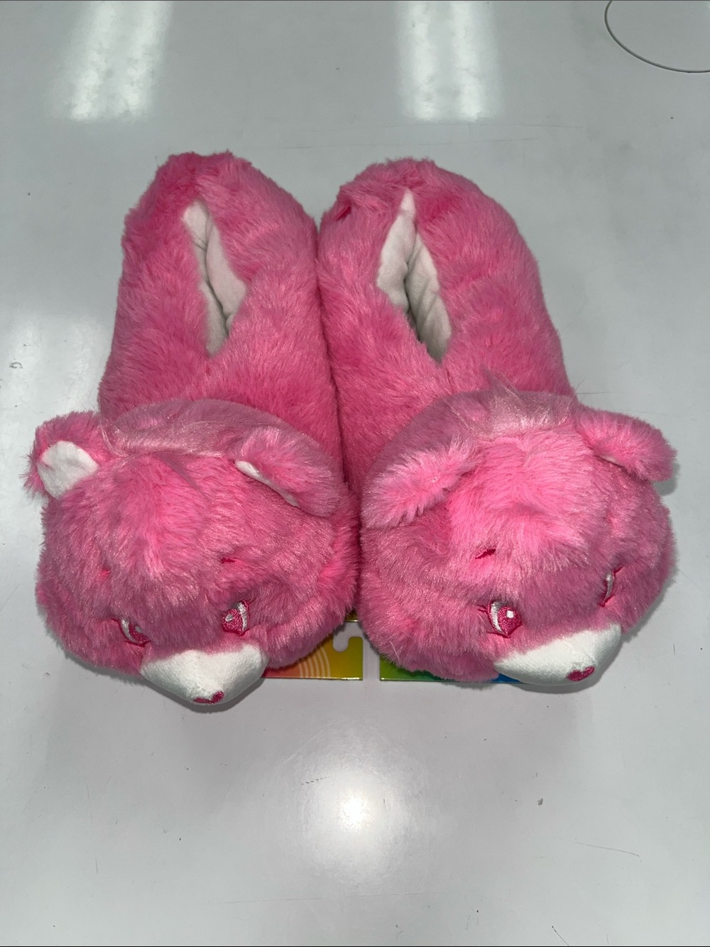 Care Bear Pink Plush Animal Slip-On Woman’s Slippers - Soft Cozy Toy Desig